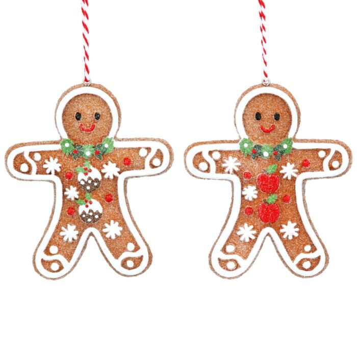 Gisela Graham Large Gingerbread Man w Apple/Pudding Resin Tree Decoration x2